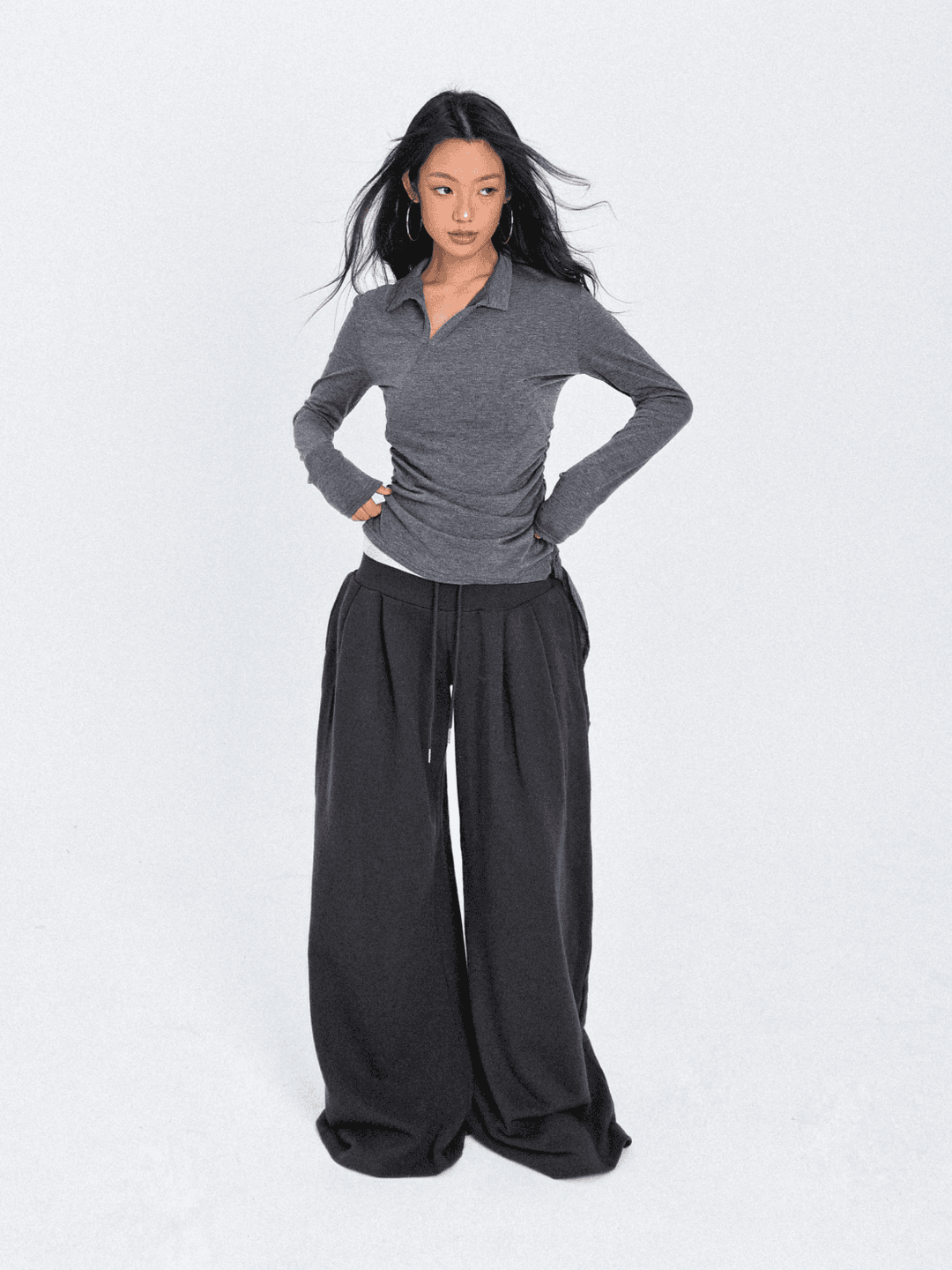 (10월 3일 출고) (Unisex)Enidng Pintuck Wide Sweat Pants_Charcoal