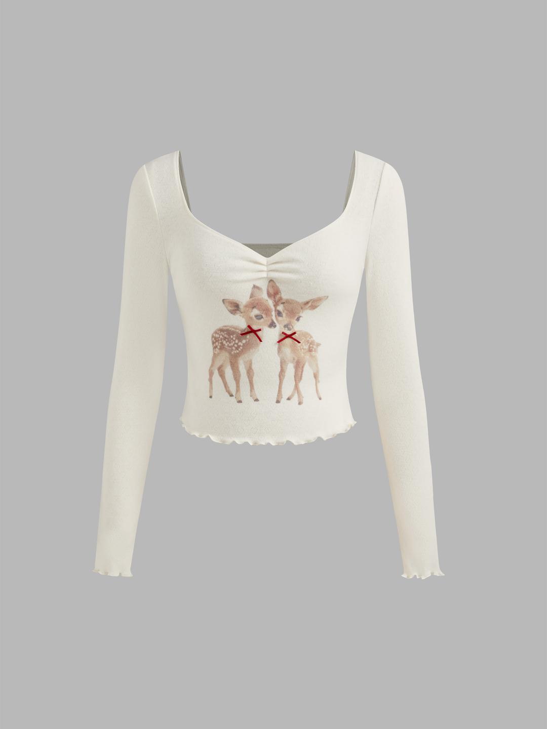 Sweetheart Bowknot Deer Knotted Long Sleeve Top