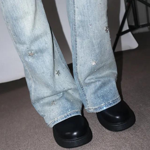 star cubic light denim pants
