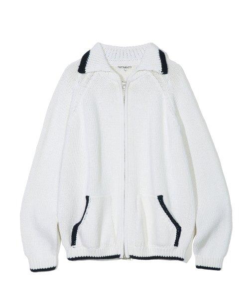 헤비웨이트 코튼 니트 자켓 본 화이트