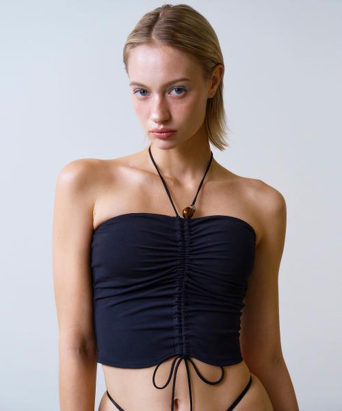 보헤미안 셔링 튜브탑 비키니브라 (Black)