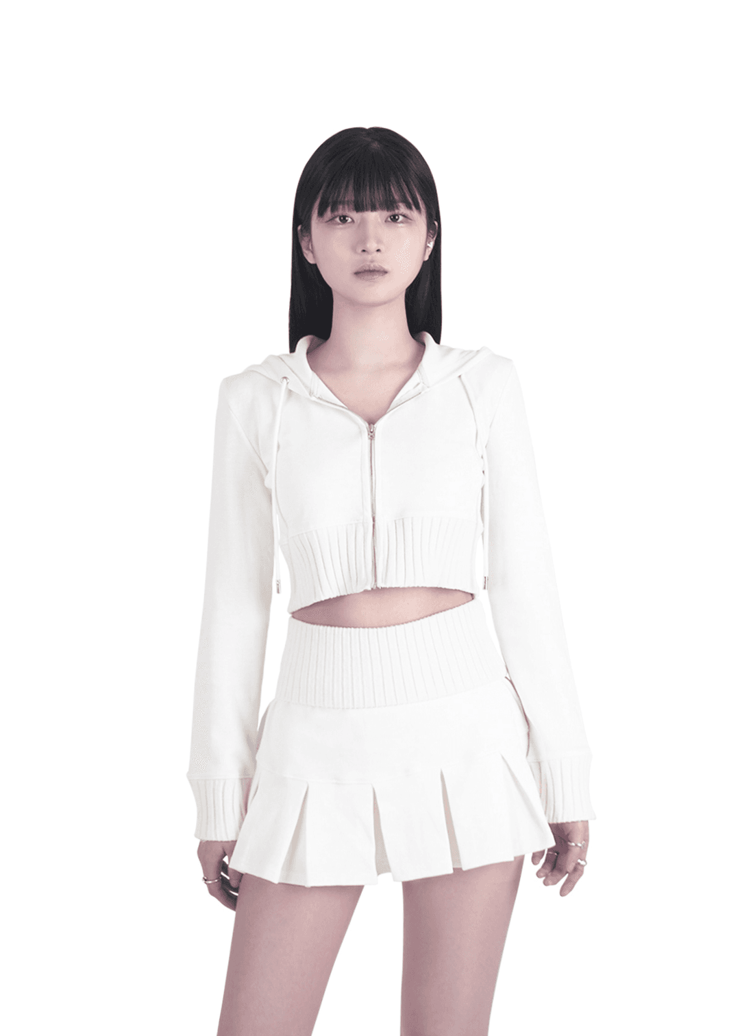 FOR RING CROP ZIP-UP HOODIE (WHITE)