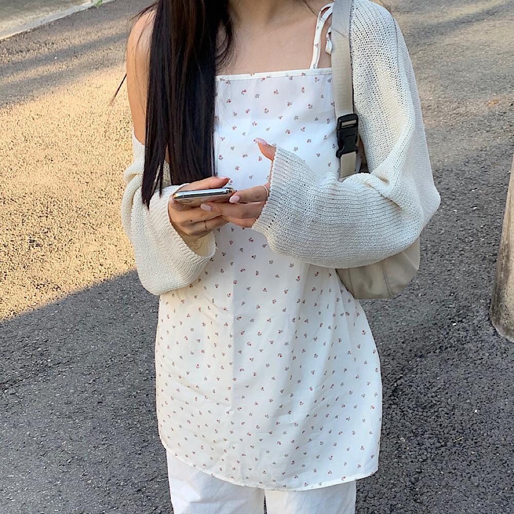 플라워 나시 미니 원피스 끈조절 스퀘어넥 여름 원피스