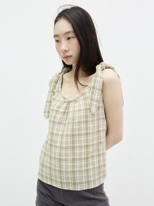 Rabbit Tie Tie Blouse Stripe Check Green