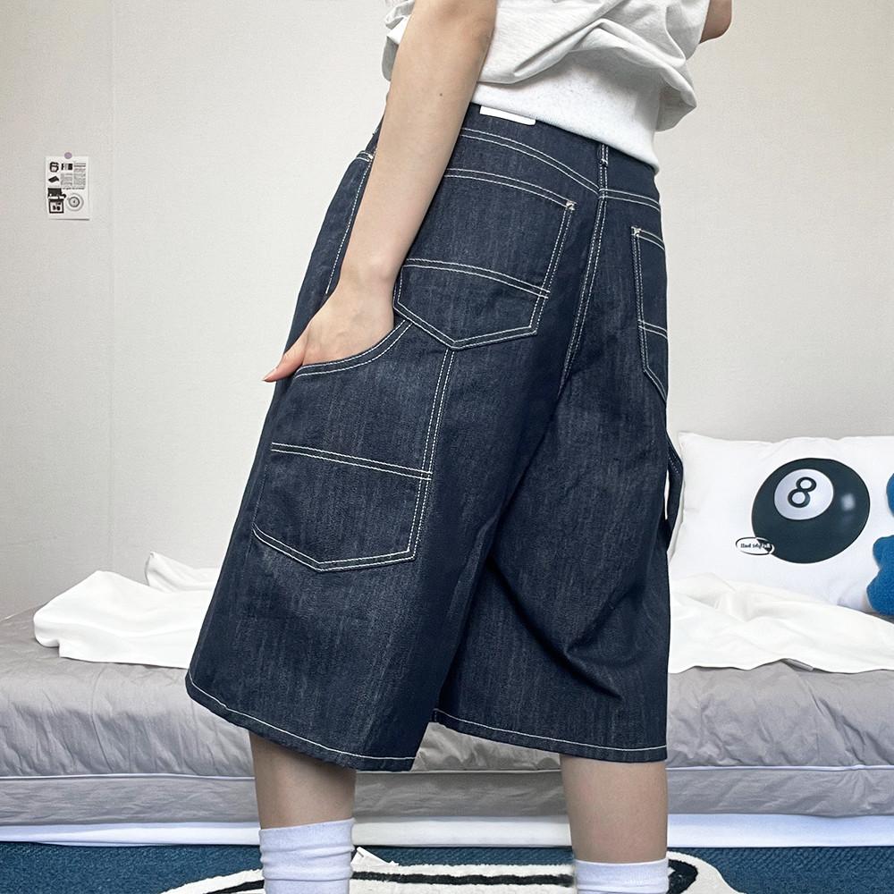 [환장디테일] 첸도 스티치 카펜터 카고데님 버뮤다 하프 팬츠 반바지