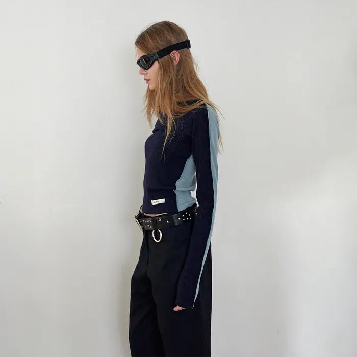 [3차재입고] HALF AND HALF LONG SLEEVE TOP IN NAVY/MINT