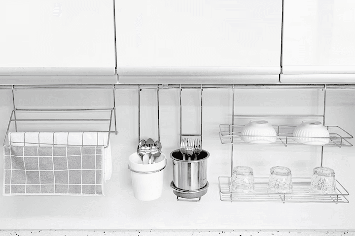 주방도구걸이 3종 세트 행거용 2단선반 수저통 행주걸이 행거봉1200