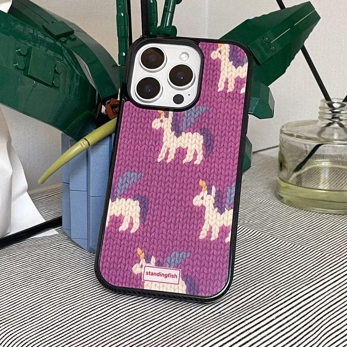 [+아이폰17] violet knitted animal phone case
