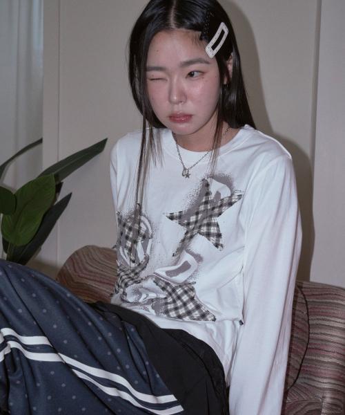 PRDA SPRAY BIG PATCH CHECK STAR LONG SLEEVE WHITE