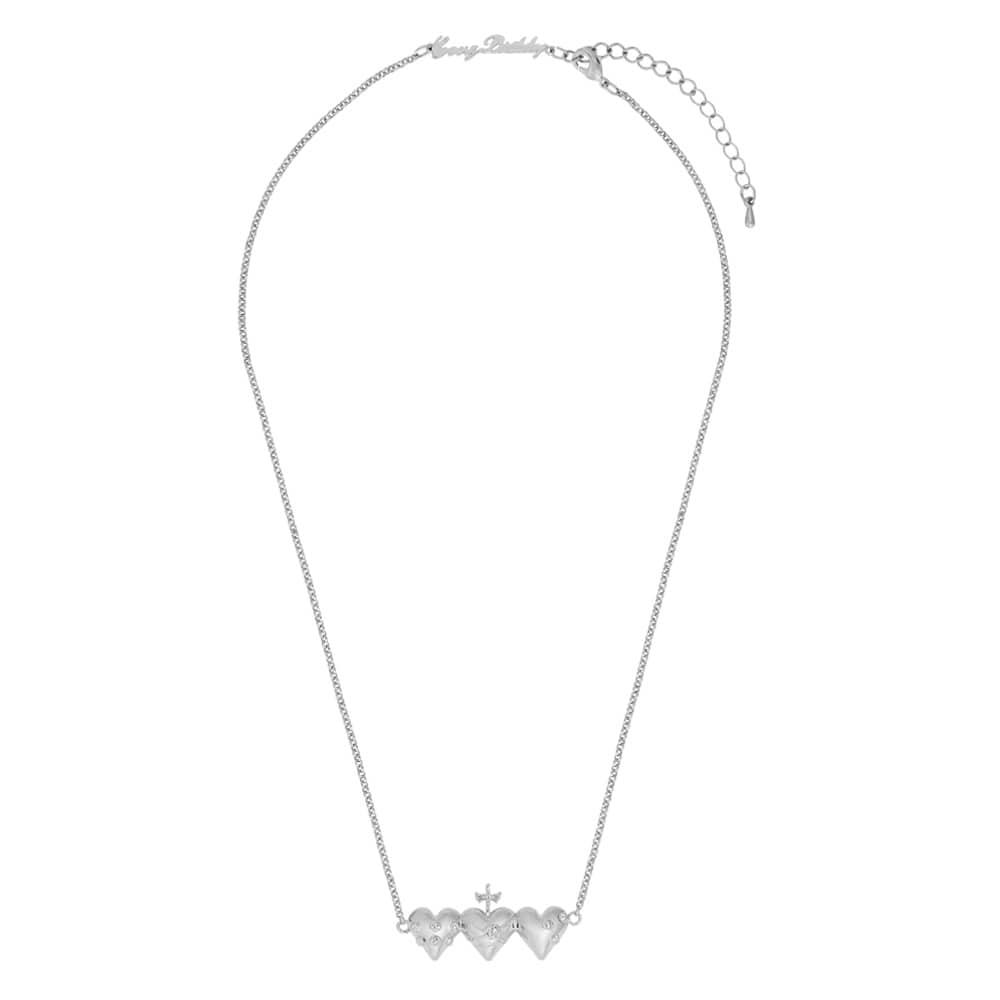 Heart rose sword silver necklace