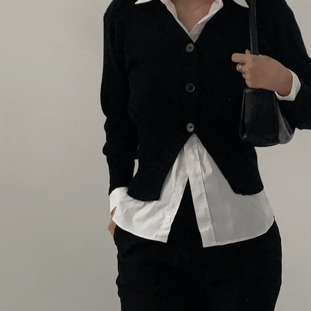 라인 크롭 브이넥 가디건 3컬러