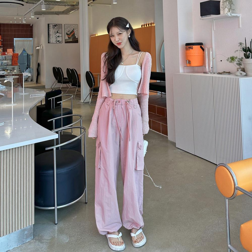 써니 바스락 카고 조거팬츠 3color 봄 여름 꾸안꾸 트레이닝 여행룩 핑크 스트링 밴딩