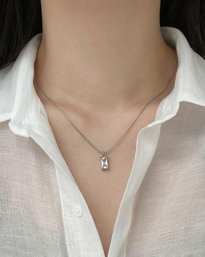 (전체 써지컬스틸) 스퀘어 크리스탈 뱀줄체인 목걸이 : 낸시링 마켓
