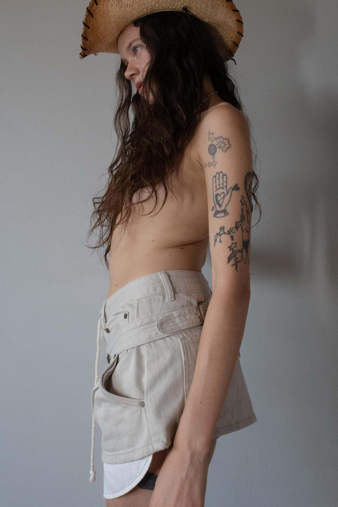 Apron Layered Mini Skirt Raw