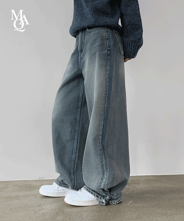 매니크 [단독] [10만장판매/MNQ MADE] 빈티지 스냅버튼 와이드 데님팬츠(흑청 컬러추가)
