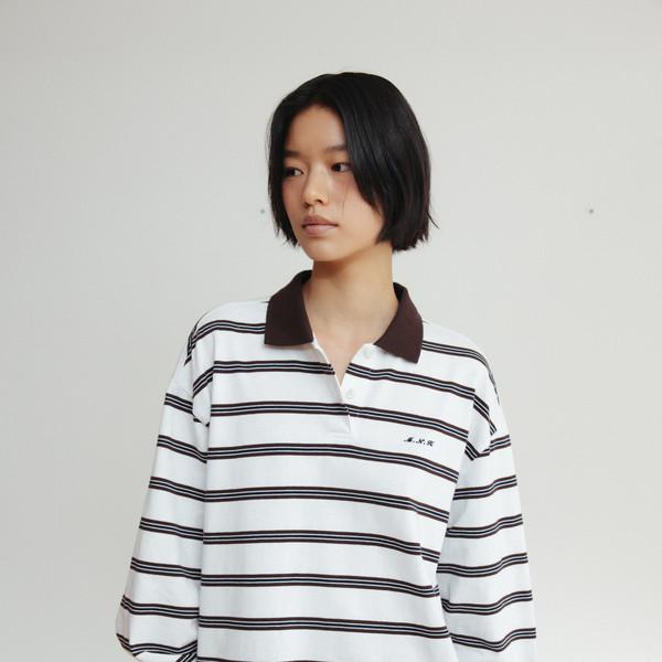 Striped cotton polo shirt (brown)
