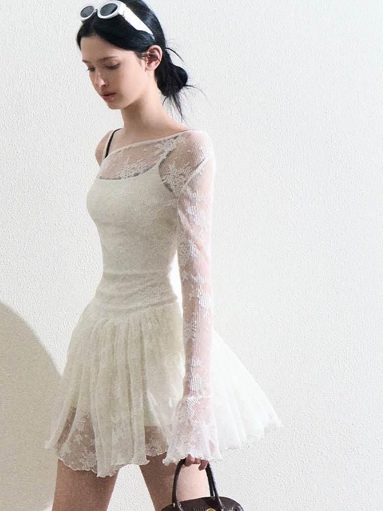[OAK MOO]  "It's Summer\" Lace Pleats Dress ( + Inner Sleeveless Dress )