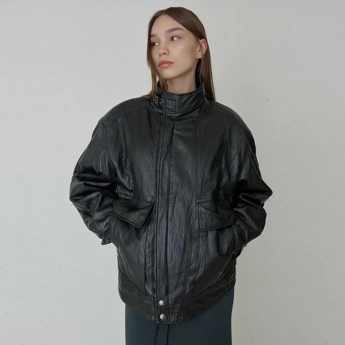 [6TH RESTOCK] VINTAGE HIGH-NECK LEATHER JACKET - BLACK