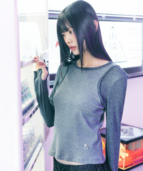 슬림 골지 레이어드 긴팔 티셔츠 GREY