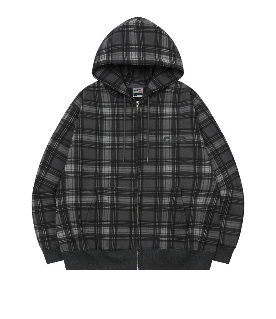CEC CHECK ZIP-UP HOODIE(CHARCOAL)