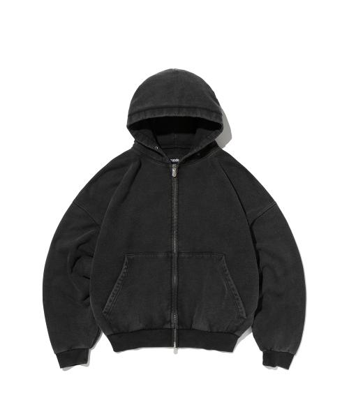 CROPPED WASHED HOOD ZIP UP [WASHING BLACK]