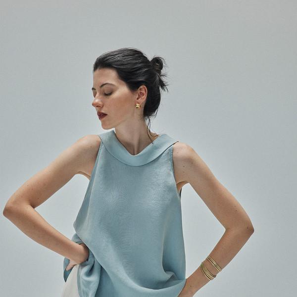 Mist Azure Cowl Silk Top
