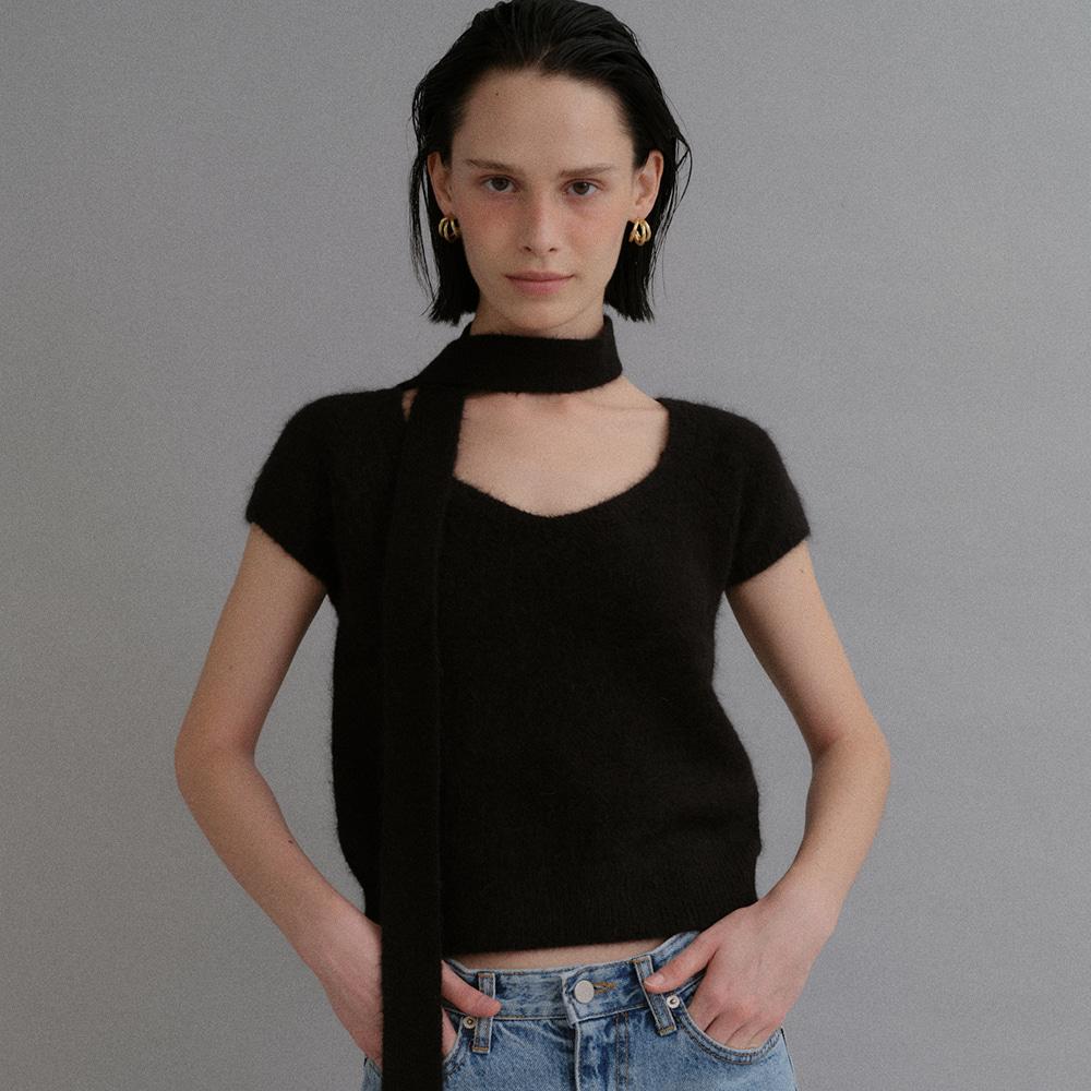 Alpaca muffler square knit_black