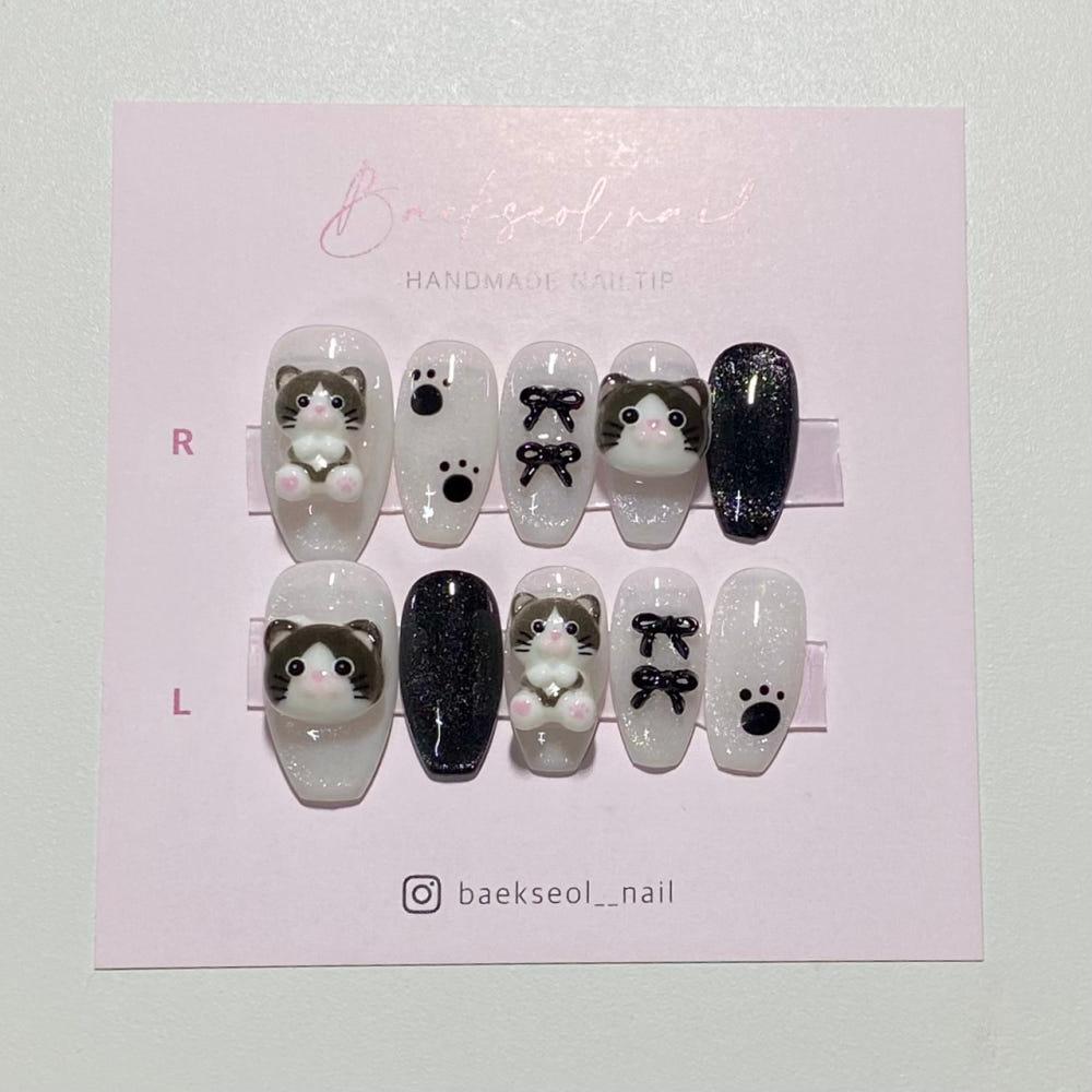 반짝 검은고양이 수제네일팁 