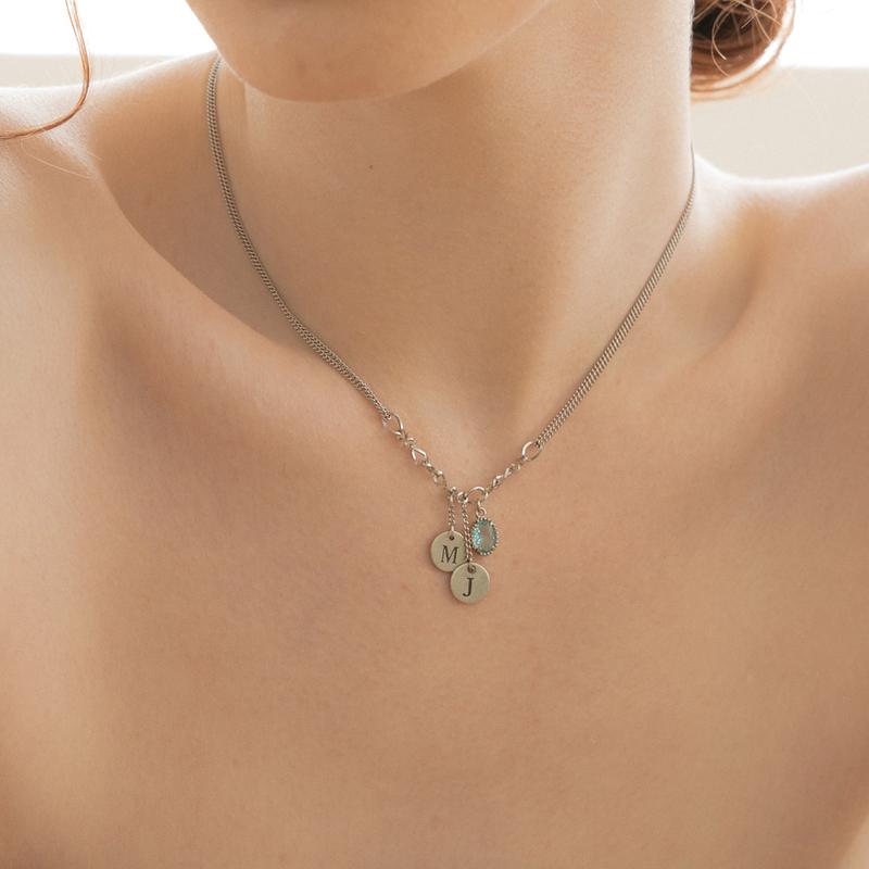 Initial berry and aqua crystal chain necklace