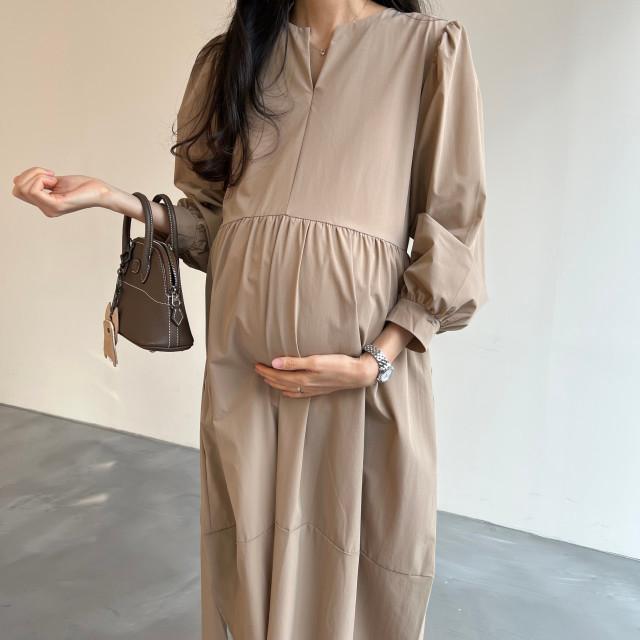 [봄신상] 사각사각 브이넥 언발 트임기장 임부복원피스 임산부 만삭 추천