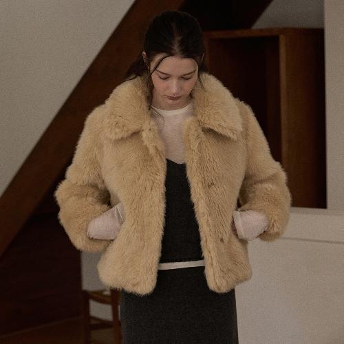 Alpaca faux fur jacket - Beige