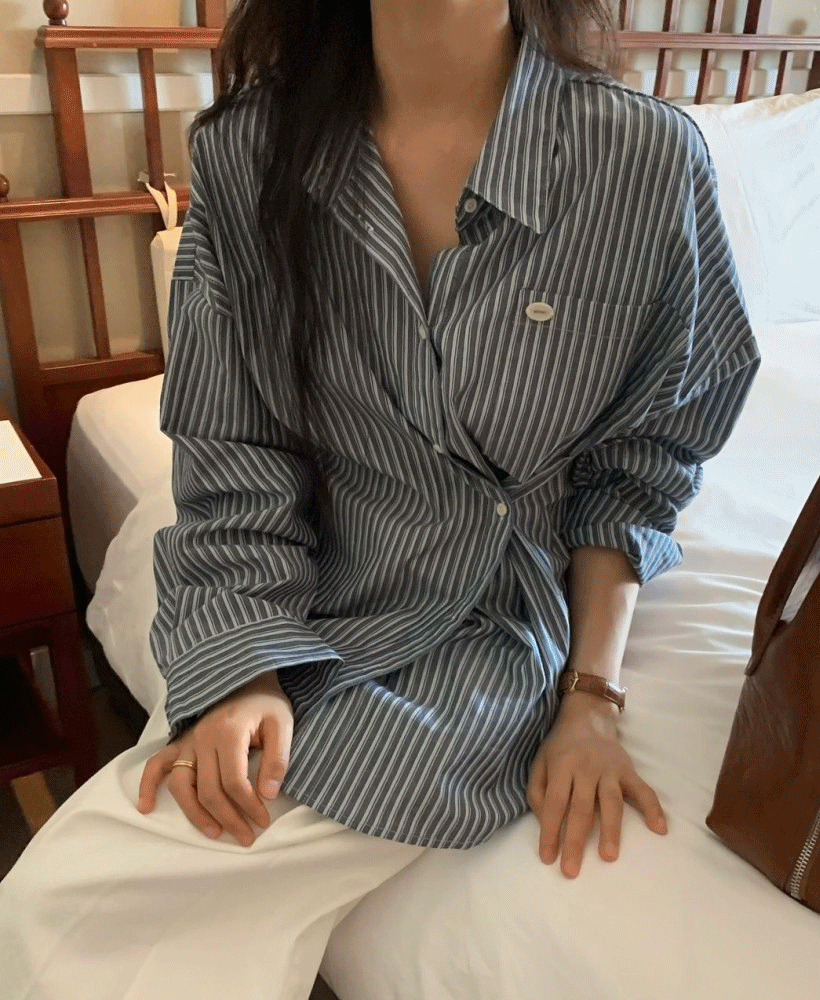 샵보애 wellrow 웰로우 스트라이프 루즈랩 셔츠 sh (2col)