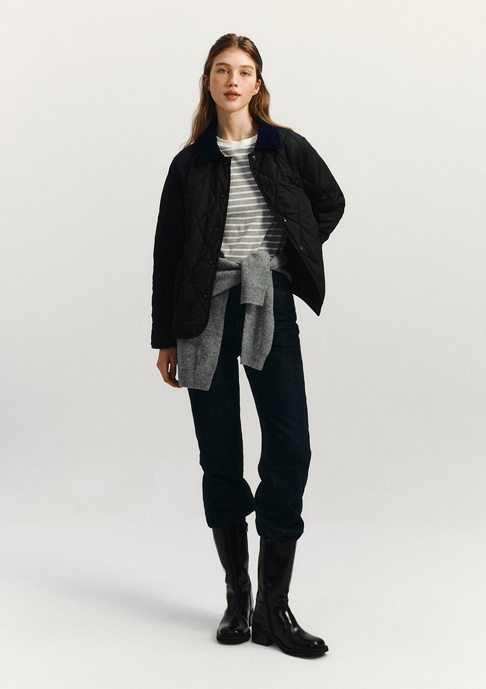 코듀로이 배색 카라 퀼팅 자켓(MAFDPD03NBK)