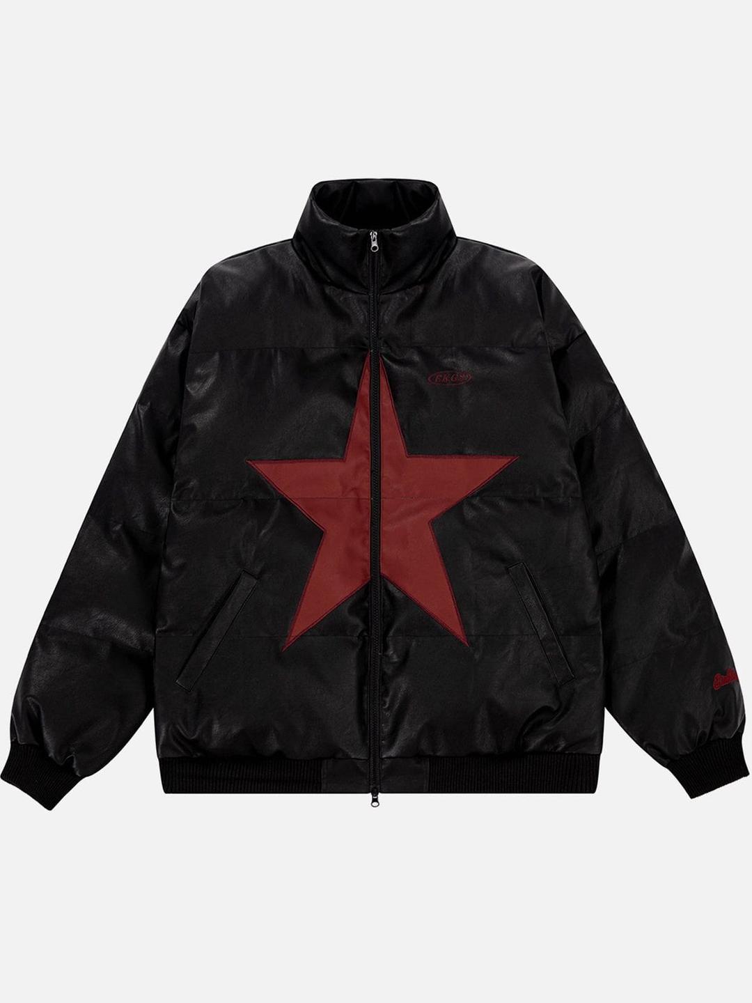 TALISHKO™ - Star PU Winter Coat - Black / S