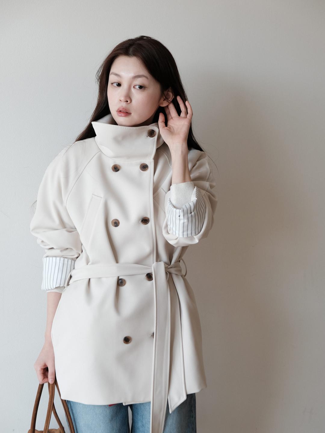 르보네어 [2nd][made] 베일 하이넥 하프 트렌치 코트 (2color)