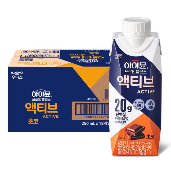 하이뮨 프로틴 밸런스 액티브 초코 250ml 18입/ 소비기한 23/05/07 / 임박특가 (3/14 쿠폰적용가 15730원)