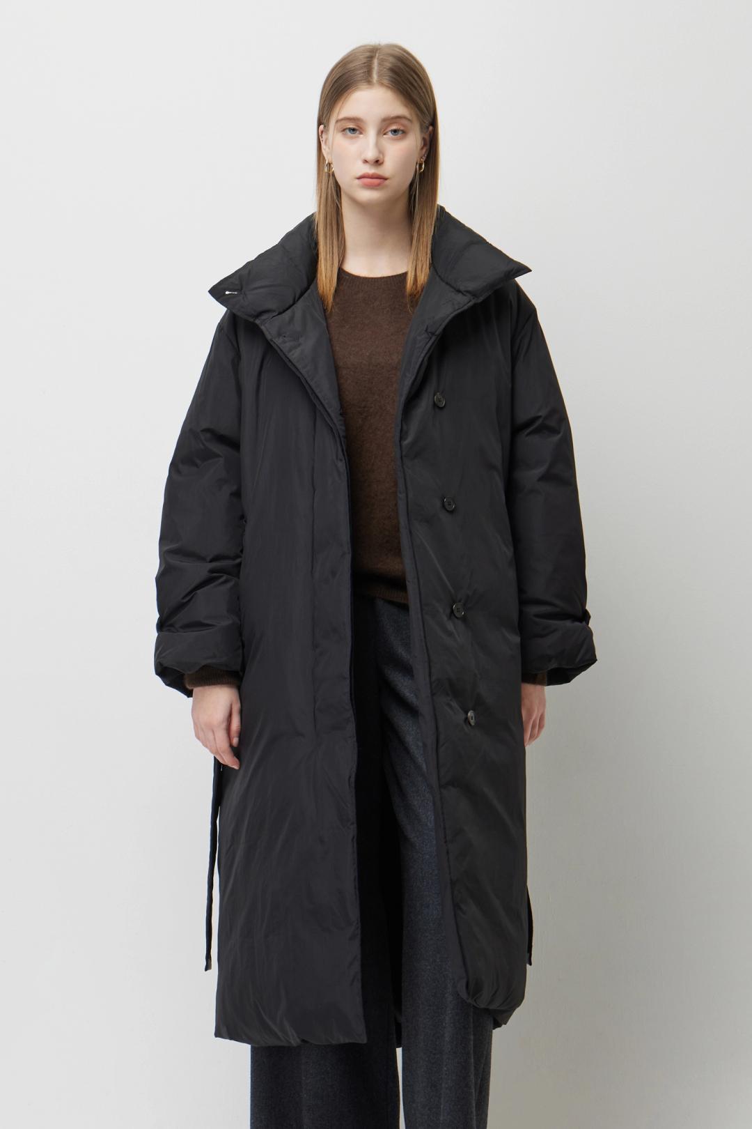 셀린 싱글 버튼 구스 롱 패딩