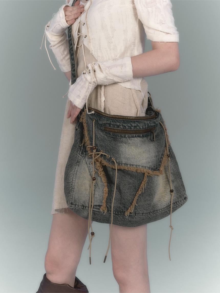 Cest Nous Denim Big Cross Messenger Bag