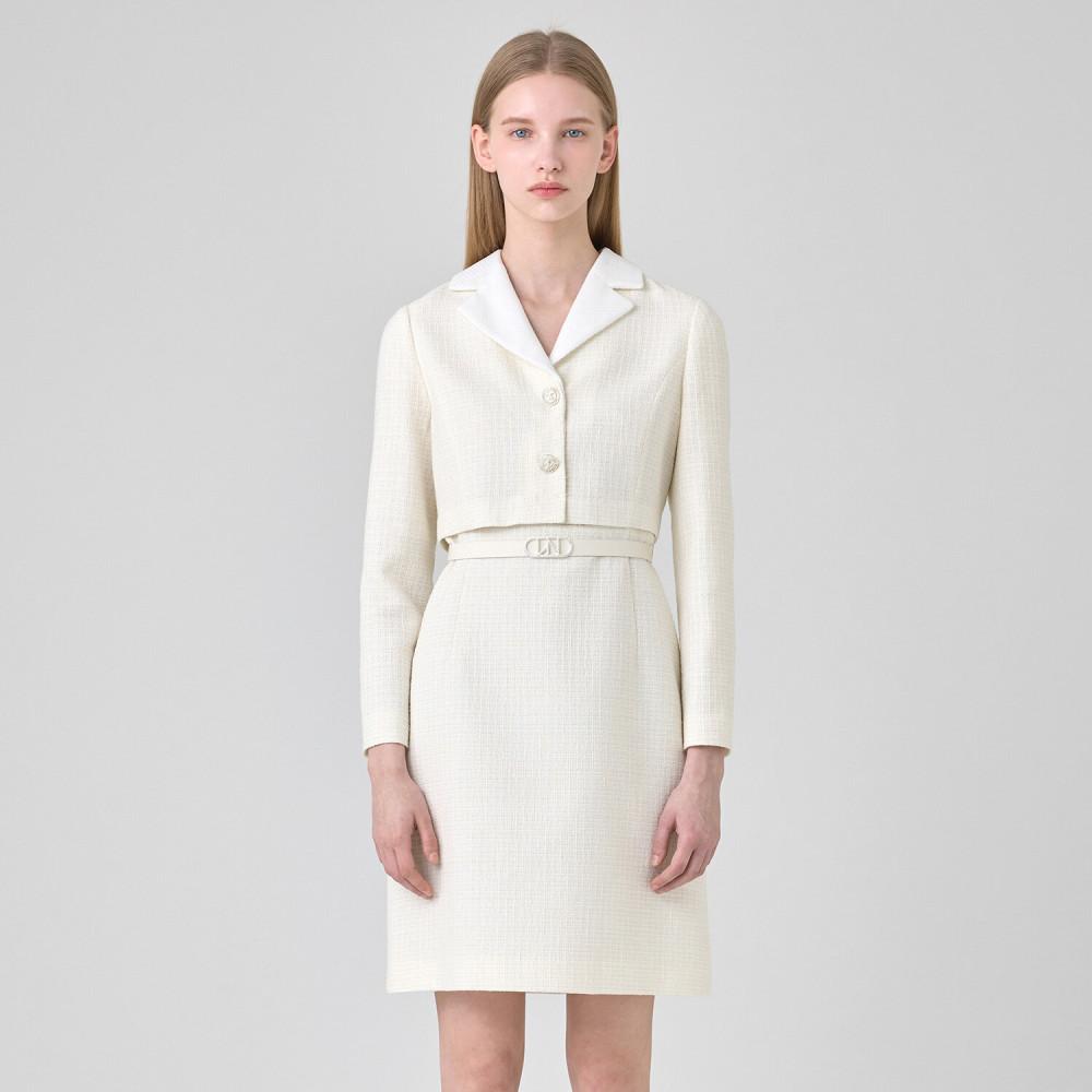 [라인어디션]카라 배색 골드 버튼 트위드 원피스 NWOPNC0800