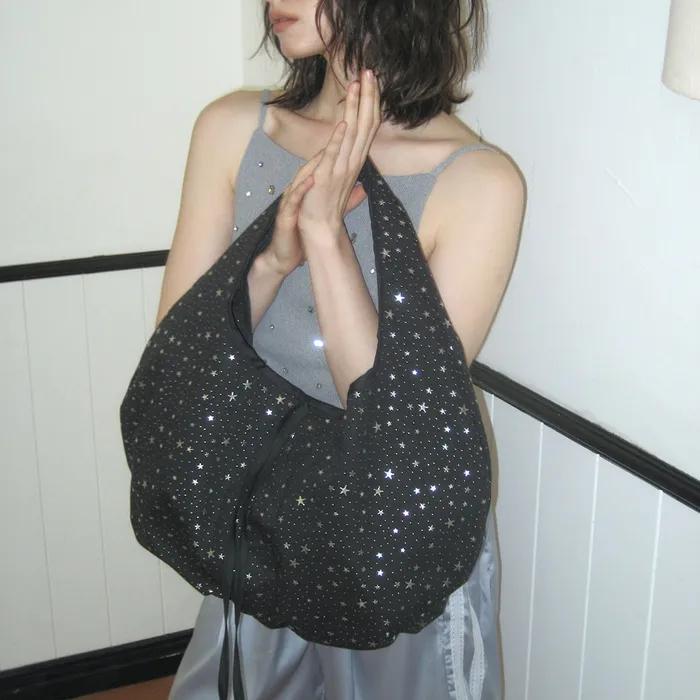 Plumpy hobo bag [Star silver black]