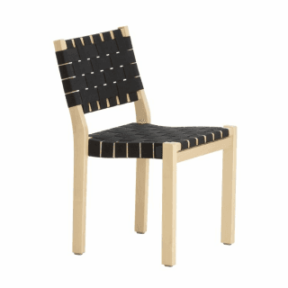체어 611 / 버치, 클리어 래커 / 블랙 웨빙, ARTEK