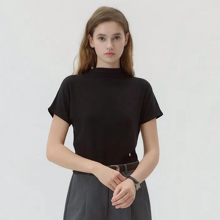 Mockneck Dolman Short Sleeve T-Shirt Black AT5TSF078BK