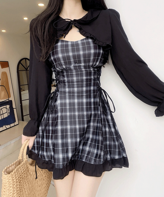 무배-블랙볼레노체크원피스수영복(플레어원피스수영복,빅사이즈)