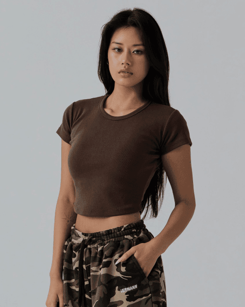 우먼즈 골지 무지 크롭 티셔츠 3colors