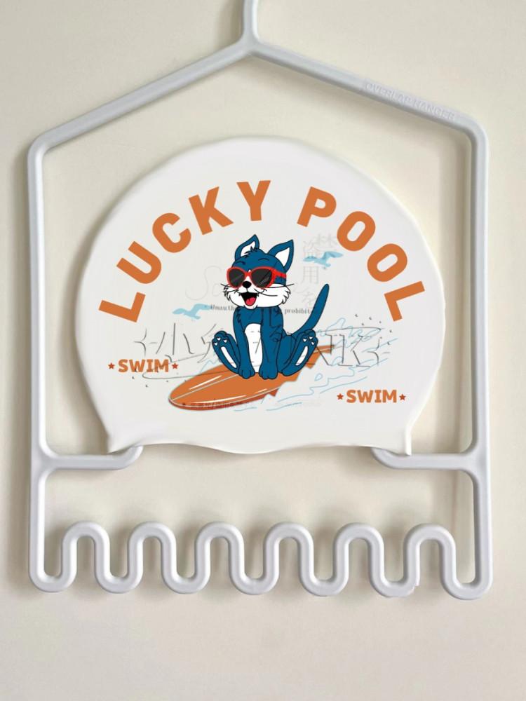 럭키풀 서핑 고양이 귀여운 빈티지 오렌지 수모 실리콘 수영모