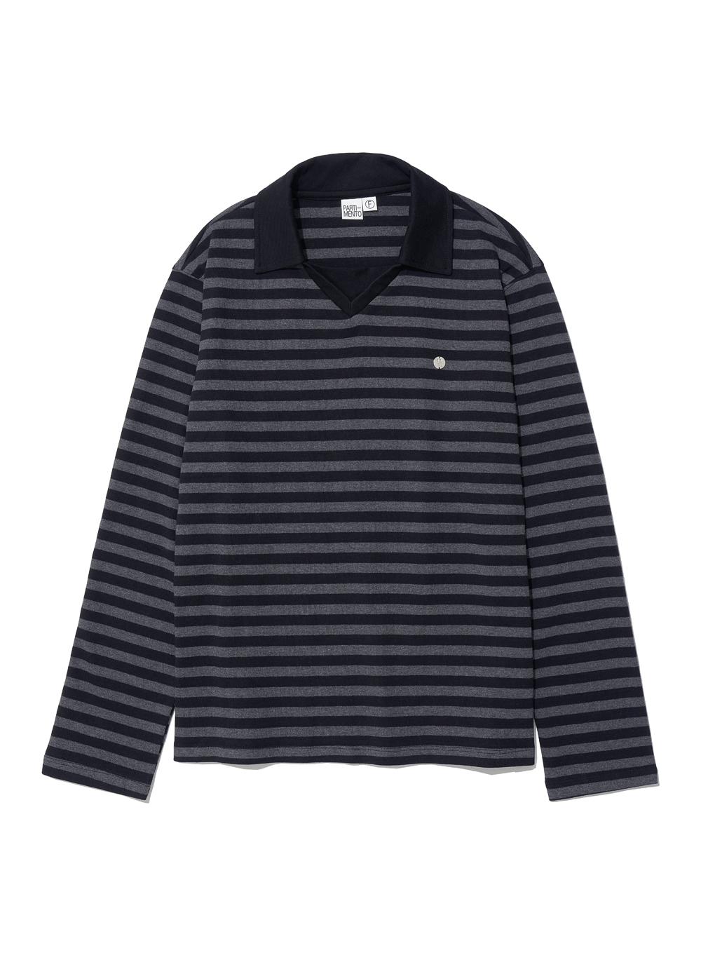 [WOMEN] DOUBLE COLLAR STRIPE LONG SLEEVE TEE_BLACK