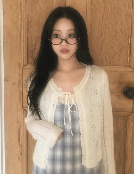 [러블리🌸/5color] 베로민 물결 펀칭 니트 가디건