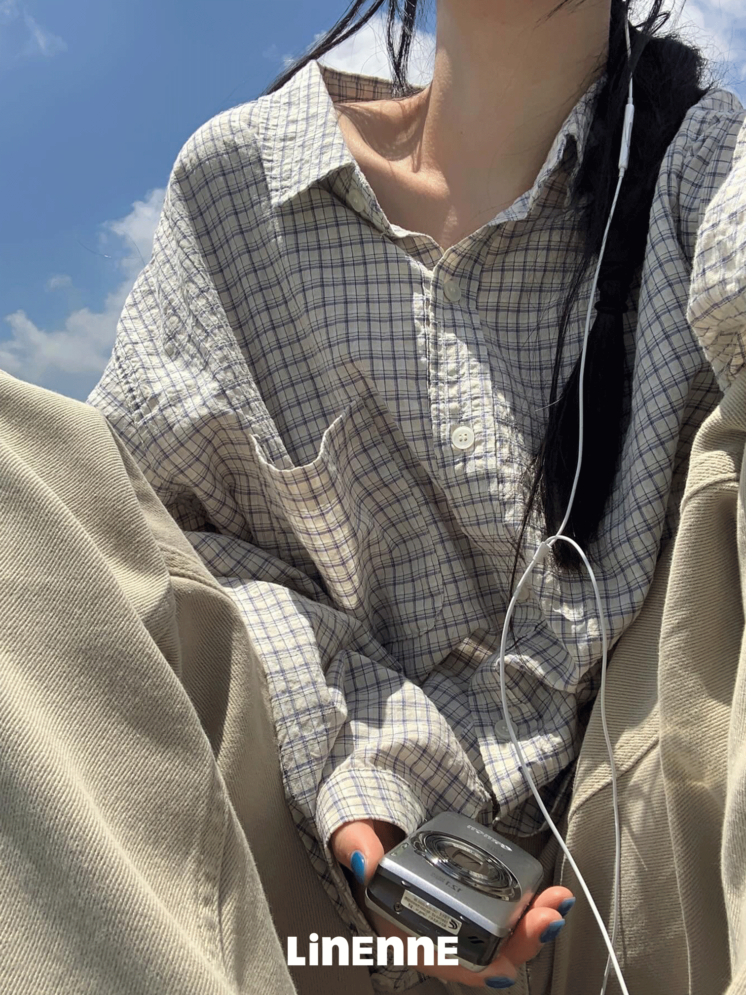 mue over check shirt (beige blue)