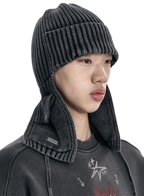 Washed Knit Trooper Hat [CHARCOAL]