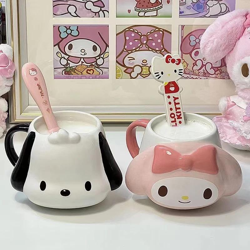 Kawaii Sanrioed My Melody Anime Cup Pochacco Ins Style 400Ml Ceramics Heat-Resistant Drink Coffee Breakfast Cartoon Cute Bottle